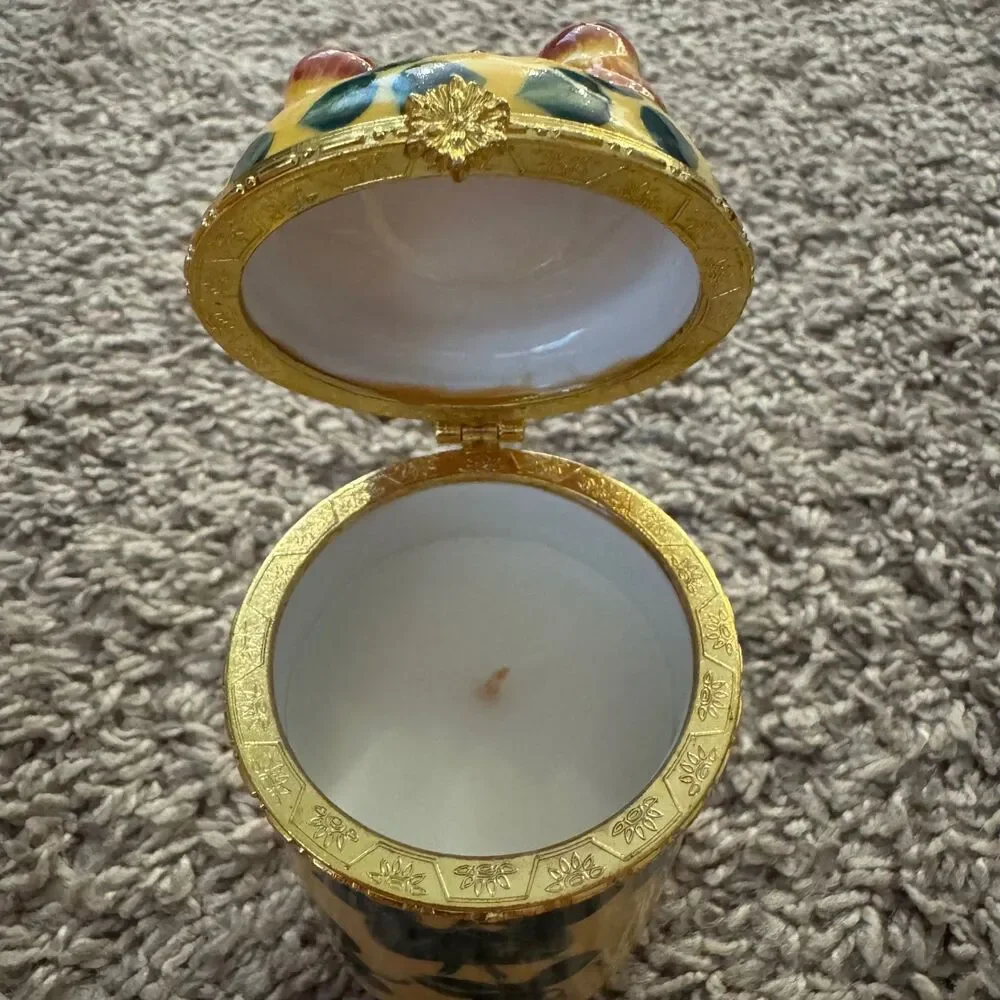 VTG Bombay Company Porcelain Hinged Trinket Box Candle Mother Baby Birds Gold